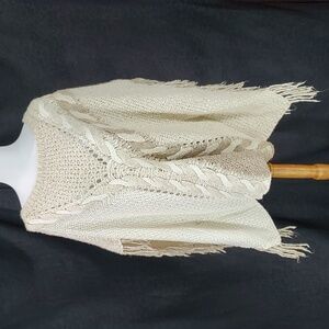 I.N.C. International Concepts Cream/Tan Knit Wool/Alpaca Poncho Fringe L/XL